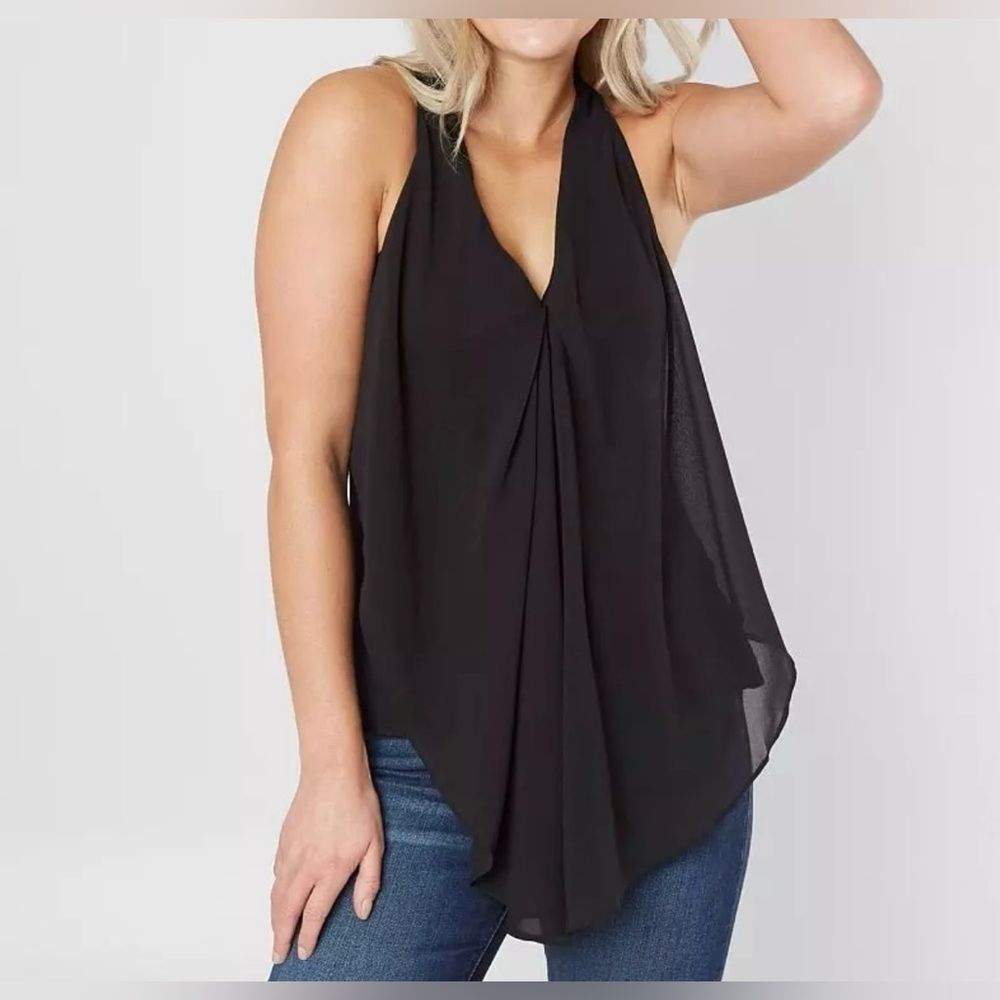 Doe & Rae Layered Tank Top Gray Chiffon Knit
